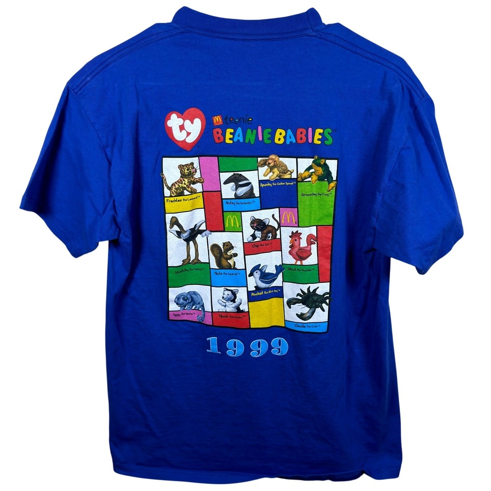 Vintage 1999 McDonalds Teenie Beanie Babies T Shirt Jerzees Blue Mens Medium